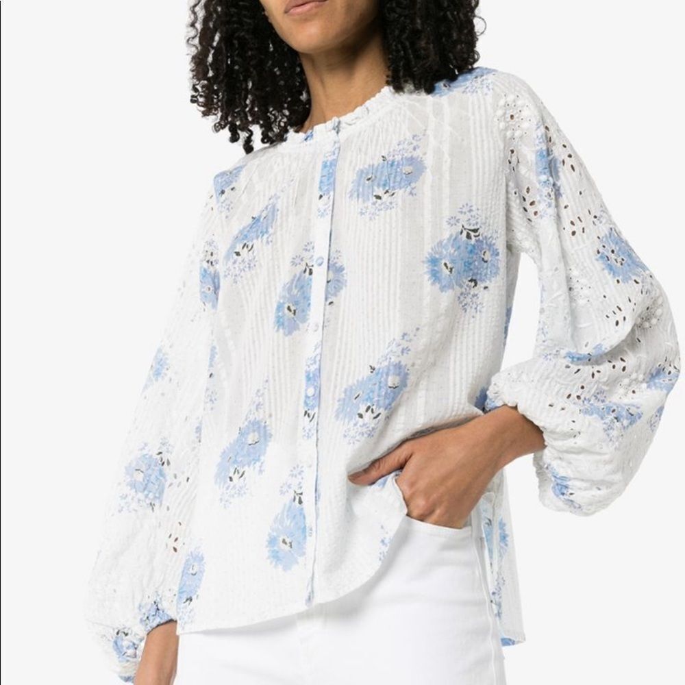LoveShackFancy Spectra Floral Eyelet Blouse Top Large B-1135 B-1353